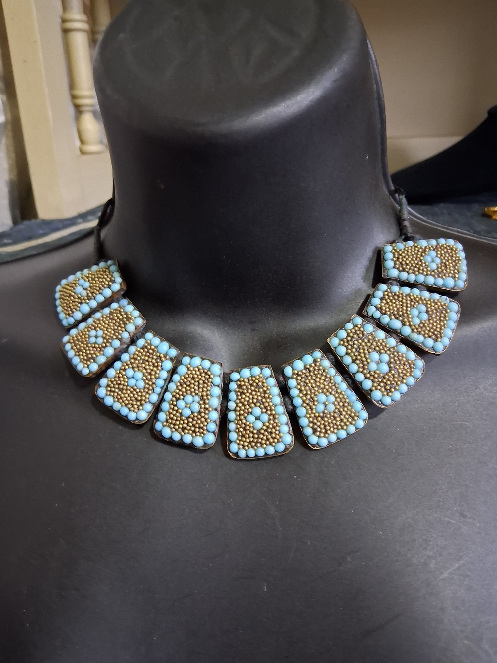 Fashion Jewelry Kashmir Turquoise Gold Statement Beaded Collar Necklace Tribal - Picture 6 of 12